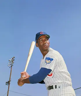 Mesa Prints: Ernie Banks Holding a Baseball Bat