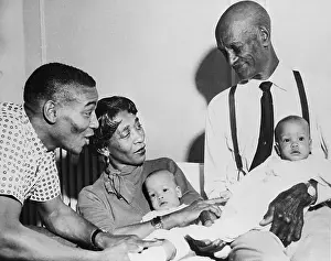 Generations Prints: Ernie Banks With Parents and Twin Sons