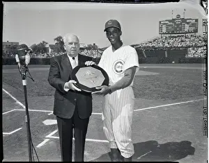 Plaque Prints: Ernie Banks Receiving the MVP Awards