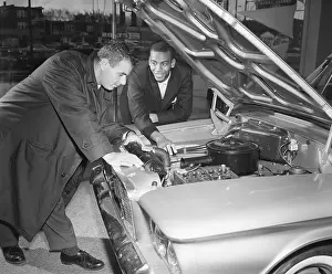 Hood Prints: Ernie Banks Showing Car to Customer