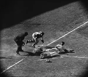 Shortstop Prints: Ernie Banks Sliding Into Home Plate