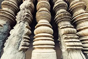 Khmer Prints: Eroded carved pillars, Angkor Wat Temple