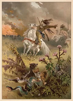 Wild West Gallery: Escape from the prairie fire, chromolithograph, published in 1888