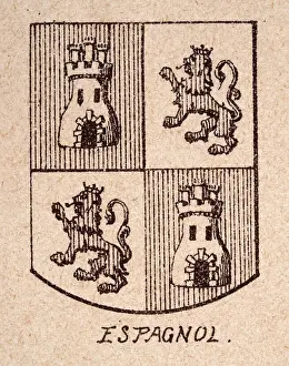 Escutcheon, or heraldic shield, 16th Century Spanish coat of arms, Quartered, Castle and lion