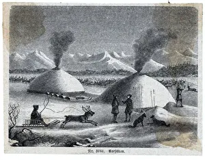 Herd Prints: Eskimos With Reindeer And Dwellings