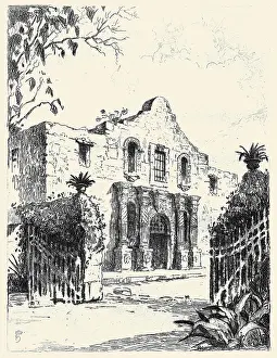 San Antonio Prints: Etching of the Alamo