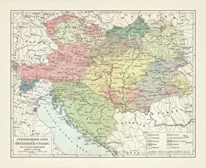 Map Collection: Ethnological map of the Austro-Hungarian Empire, lithograph, published in 1897