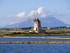 Images Dated 19th June 2014: Ettore Infersa Saltworks windmill, Marsala, Laguna dello Stagnone, Province of Trapani, Sicily
