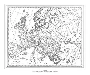 Europe in the Time of Charlemagne Engraving Antique Illustration, Published 1851