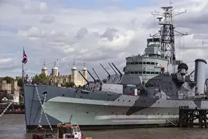 HMS (His Or Her Majesty's Ships) Prints: Europe, Uk, England, London, View Of Boat - Military Warship - HMS Belfast, A Royal