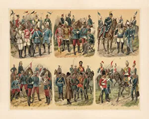 Images Dated 7th December 2018: European Cavalries, chromolithograph by Richard KnA┬Âtel (1857-1914), published in 1897