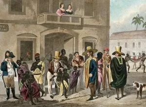 Augustus Prints: European men inspecting slaves in the slave market of Rio de Janeiro