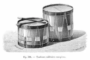Images Dated 14th March 2017: European military drums engraving 1881