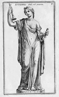Euterpe or Eutelpe is one of the nine muses, usually considered representative of the art of sound and lyrical poetry, historical Rome, Italy, digital reproduction of an 18th century original, original date not known