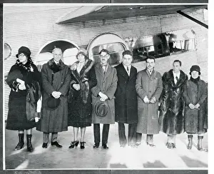 William B Prints: Evangeline Lindbergh Posing With Airplane Guests Before Departure
