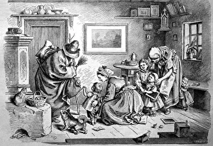 Families Prints: On the Eve of Christmas, Knecht Ruprecht Visits the Family and the Children