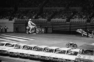 Evel Knievel Jumping Motorcycle over Cars