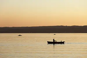 Funfseenland Prints: Evening mood, Herrsching, Ammersee Lake or Lake Ammer at dusk