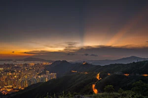 Evening scene of mountain range in Kowloon