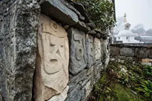 Everest base camp trek, Himalayas, Nepal, Tengboche, mani stones, Colour Image, Color Image
