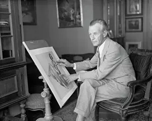 Everett Shinn Working in Studio