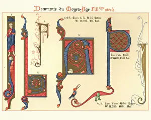 Ornamental Prints: Examples of Medieval decorative art from illuminated manuscripts 13th Century
