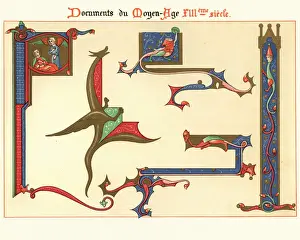 Ornamental Prints: Examples of Medieval decorative art from illuminated manuscripts 13th Century