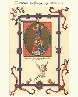 Stringed Instrument Prints: Examples of Medieval decorative art from illuminated manuscripts 13th Century