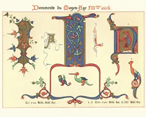 Ornamental Prints: Examples of Medieval decorative art from illuminated manuscripts 13th Century