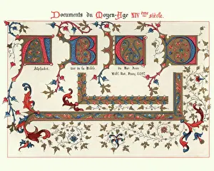 Examples of Medieval decorative art from illuminated manuscripts 14th Century