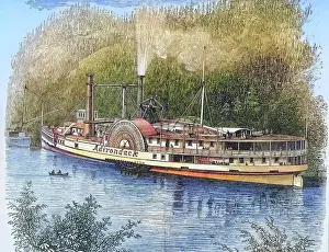 Ciconiiformes Prints: Excursion steamer on the Hudson River in New York State in the 1870s