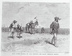 Explorer Alva Nunez De Vaca and Men Trekking American Terrain