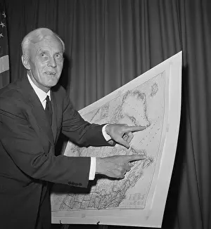 Explorer Helge Ingstad Pointing to Map