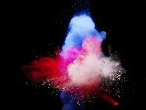 Prints of bright colored powder exploding on black backdrop Stone Prints: explosion of colored powder