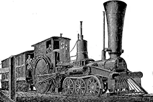Express train locomotive from 1850, digitally restored reproduction of an original 19th century, France