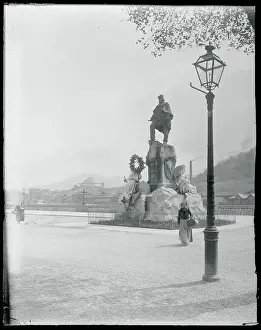 Exterior View of Statue Near Street Lamp