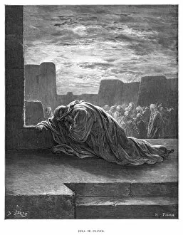 Images Dated 21st August 2016: Ezra in prayer engraving 1870