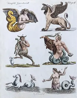 Fabulous animals, hand-colored copper engraving from Friedrich Justin Bertuch Picture