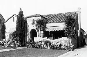 Bungalow Prints: Facade of Spanish-Style Stucco Bungalow