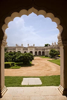Images Dated 2nd August 2012: Facade view through arch, Chowmahalla Palace, Hyderabad, Andhra Pradesh, India