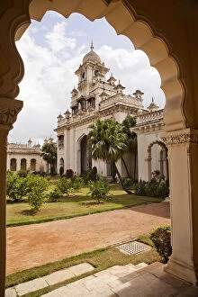 Formal Garden Collection: Facade view of a Palace through arch, Chowmahalla Palace, Hyderabad, Andhra Pradesh, India