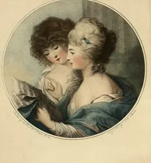 Prints of circa 1780: Two women in classical dress studying a sheet of music. Engraving by J.R. Smith after the painting by the Rev. William Peters R.A. (Photo by Hulton Archive/Getty Images) Heritage Images Prints: Fair Songsters