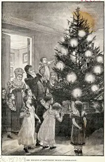 Christmas Lights Prints: Family Admiring Their Christmas Tree