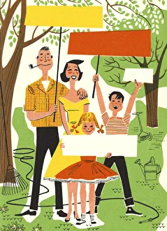 Csa Printstock Collection: Family of Four Holding Up Signs