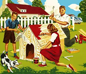 Happy Prints: Family Making a Dog House