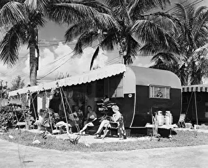 Awning Prints: Family at Mobile Home