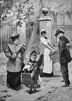 Images Dated 28th February 2018: Family of musicians walking in the city _ 1895