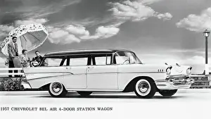 Family near 1957 Chevy Bel Air Station Wagon