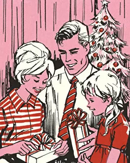 Csa Printstock Collection: Family Opening Christmas Presents