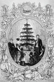 Decorative Border Prints: Family Portrait of the Windsors at Christmas